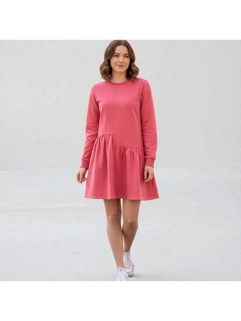 English Factory Unbalanced Seam Knit Dress Berry Long Sleeve Midi Size Large